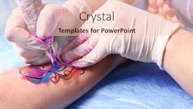  Presentation with tattoo - Presentation design having process-of-making-tattoo-closeup background and a lemonade colored foreground