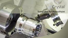  Presentation with cnc machine tool - PPT theme enhanced with process-of-metal-cutting background and a mint green colored foreground