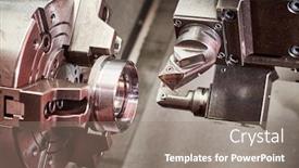  Presentation with cnc - Presentation theme consisting of process-of-metal-machining background and a gray colored foreground