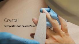  Presentation with nail salon - Slides having process-of-nail-treatment background and a coral colored foreground