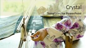  Presentation with songket - PPT theme enhanced with process of traditional songket weaver background and a soft green colored foreground