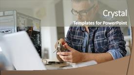  Presentation with computer hardware - Colorful slides enhanced with process owner - technician repairing computer hardware backdrop and a gray colored foreground