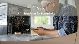  Presentation with hardware computer - Colorful PPT theme enhanced with process owner - technician repairing computer hardware backdrop and a gray colored foreground