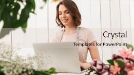  Presentation with computer workshop - Beautiful presentation theme featuring process owner - young cute cheerful florist lady backdrop and a lemonade colored foreground