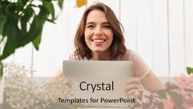  Presentation with computer workshop - Presentation with process owner - young cute cheerful florist lady background and a soft green colored foreground