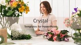  Presentation with computer workshop - Presentation theme having process owner - young cute cheerful florist lady background and a lemonade colored foreground