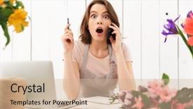 Presentation with lady - Amazing PPT theme having process owner - young cute florist lady backdrop and a soft green colored foreground