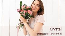  Presentation with cute flower heart - Audience pleasing presentation theme consisting of process owner - young cute happy florist woman backdrop and a lemonade colored foreground