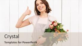  Presentation with business woman standing on maze - Audience pleasing slide set consisting of process owner - young pretty florist woman standing backdrop and a  colored foreground