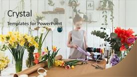  Presentation with lady - PPT theme with process owner - young redhead lady florist holding background and a  colored foreground