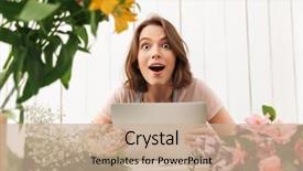  Presentation with computer workshop - Amazing presentation having process owner - young shocked florist lady standing backdrop and a coral colored foreground