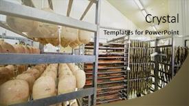  Presentation with sausages - Presentation theme enhanced with process plants - racks with sausages red fish background and a soft green colored foreground