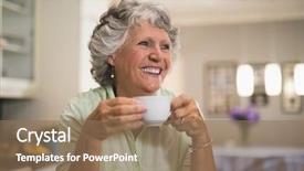  Presentation with process - Slide deck consisting of process rings - happy senior woman looking away background and a  colored foreground