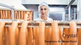  Presentation with butchery - Slide deck having process rings - ring sausages in rack waiting background and a gold colored foreground