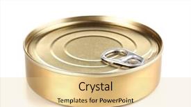  Presentation with tin mining - Theme having process rings - tin can isolated on white background and a lemonade colored foreground