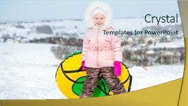  Presentation with cheerful stylish city girl using - Slide set consisting of process slide - little cheerful girl in winter background and a  colored foreground
