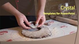  Presentation with donuts chocolate - Presentation enhanced with process steps - cooking donuts by chef hands background and a tawny brown colored foreground