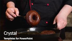  Presentation with donuts chocolate - Cool new presentation theme with process steps - cooking donuts by chef hands backdrop and a wine colored foreground
