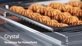  Presentation with baking cookies - Presentation consisting of biscuit factory - delicious cookies on baking tray background and a  colored foreground