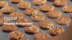  Presentation with baking cookies - Amazing PPT theme having biscuit factory - production line of baking cookies backdrop and a coral colored foreground