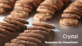  Presentation with baking cookies - Slide set featuring biscuit factory - production line of baking cookies background and a tawny brown colored foreground