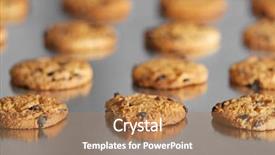  Presentation with production line - Slide deck consisting of food industry chocolate - production line of baking cookies background and a coral colored foreground