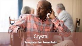  Presentation with retirement - Audience pleasing presentation design consisting of process support - thoughtful disabled senior man sitting backdrop and a violet colored foreground