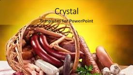  Presentation with processing - Amazing presentation design having processing preserves - variety of sausage products backdrop and a gold colored foreground