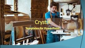  Presentation with cabinetmaker - Colorful PPT theme enhanced with jig - cabinetmaker processing workpiece with band-saw backdrop and a  colored foreground