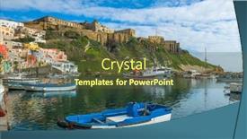  Presentation with sea port - Theme having procida-italy-coastal-views-along background and a tawny brown colored foreground