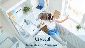  Presentation with music headphones - Audience pleasing slide deck consisting of procrastination - ecstatic girl in casualwear sitting backdrop and a light blue colored foreground