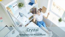  Presentation with procrastination - PPT layouts having procrastination - happy female in casualwear listening background and a light blue colored foreground