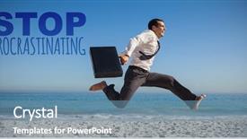  Presentation with cheerful - Colorful slide deck enhanced with procrastination - stop procrastinating against cheerful businessman backdrop and a seafoam green colored foreground