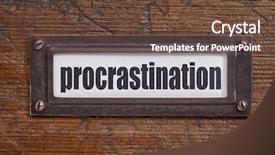  Presentation with cabinet - PPT theme enhanced with procrastination word - file cabinet label background and a tawny brown colored foreground