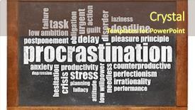  Presentation with procrastination - Presentation design having procrastination word cloud background and a tawny brown colored foreground
