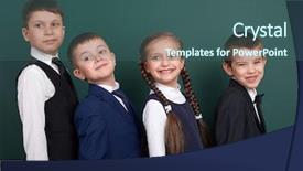  Presentation with elementary school - Theme enhanced with prodigy - elementary school boy near blank background and a ocean colored foreground