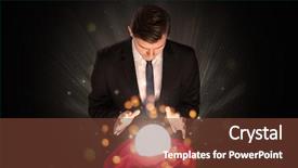  Presentation with magic ball - Slide set featuring prodigy - gorgeous businessman sitting with sparkling background and a tawny brown colored foreground