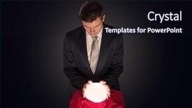  Presentation with magic ball - Amazing presentation theme having prodigy - handsome businessman with magic ball backdrop and a wine colored foreground