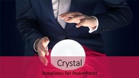  Presentation with magic ball - Beautiful PPT theme featuring prodigy - handsome businessman with magic ball backdrop and a crimson colored foreground