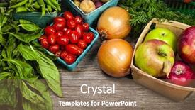  Presentation with fruit and vegetable - Colorful presentation design enhanced with produce - fresh farmers market fruit backdrop and a coral colored foreground