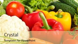  Presentation with fresh fruits and vegetables - Audience pleasing PPT theme consisting of produce - fresh vegetables close up backdrop and a blonde colored foreground