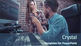  Presentation with tape recording studio - Beautiful PPT theme featuring producer and singer in recording backdrop and a  colored foreground