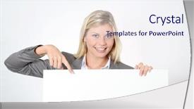  Presentation with product - Presentation having product advertising - businesswoman holding white panel background and a sky blue colored foreground
