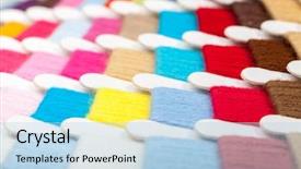  Presentation with yarn - Audience pleasing presentation theme consisting of product catalog - yarn thread sample swatches close-up backdrop and a light blue colored foreground