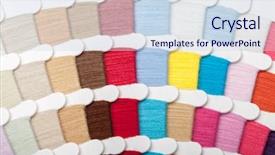  Presentation with thread - PPT theme having product catalog - yarn thread sample swatches close-up background and a sky blue colored foreground