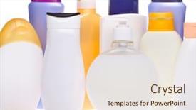  Presentation with cosmetic - Slide deck enhanced with product concept - set of cosmetic bottles isolated background and a  colored foreground