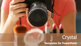  Presentation with pictures of cross - Colorful PPT layouts enhanced with personal hobbies - young woman taking closeup pictures backdrop and a coral colored foreground