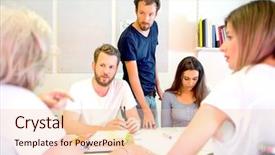  Presentation with product development - Audience pleasing presentation theme consisting of product development - team of male and female backdrop and a lemonade colored foreground