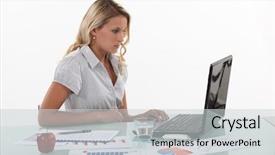  Presentation with product development - Presentation theme with product development - woman working in marketing background and a light gray colored foreground