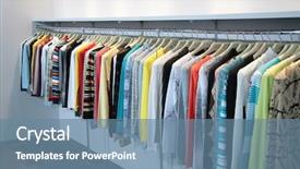  Presentation with clothing wooden clothes hanger object - Slides enhanced with product display - clothes on racks background and a seafoam green colored foreground